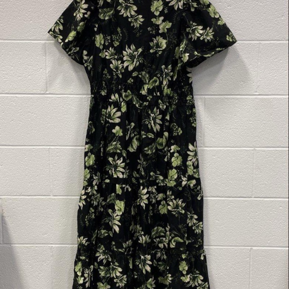 Anthropologie Black and Green Floral High Low Dress - Picture 5 of 7